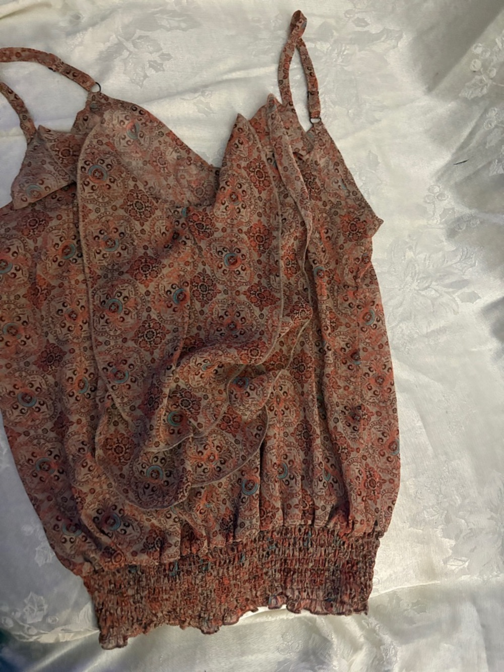 American Rag Paisley Smocked Hem Cami - Rust